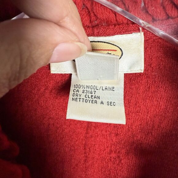 Vintage Talbots Red Boiled Fringe 100% Wool Cardigan Sweater Jacket Sz Large - Picture 4 of 8